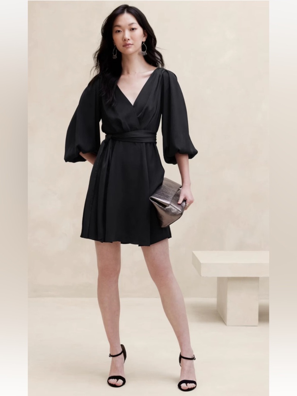 NWT Banana Republic Black Blouson Mini Dress Tie Waist Sz 10